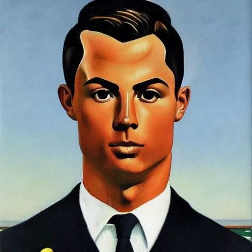 Image similar to portrait of cristiano ronaldo, painting by rene magritte, high detail, high resolution