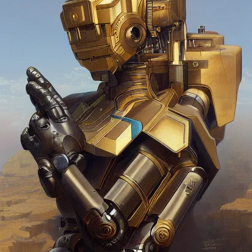 Image similar to epic painting of a realistic four - legged intricate battle robot, rule of thirds, golden ratio, subject in center of frame, trending on artstation, detailed science fiction matte painting by artgerm and greg rutkowski and alphonse mucha,