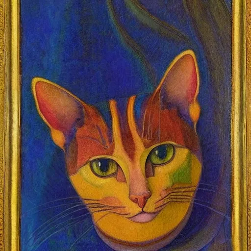 Image similar to painting of cloisonne cat head, by annie swynnerton and diego rivera and nicholas roerich and jean delville, symbolist, dramatic lighting, god rays, art brut, rich colors, smooth, sharp focus, extremely detailed, adolf wolfli and ( donato giancola )