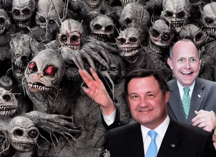 Image similar to a politician photo op with nightmare creatures