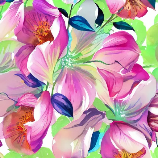 Image similar to exquisite fresh floral watercolor prints, 8 k, super detailed, modern, 8 k, symmetrical with beautiful and high resolution elements