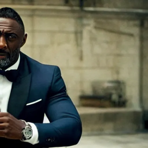 Image similar to film still of Idris Elba as James Bond in new James Bond movie