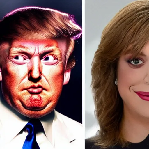 Image similar to rachel bloom crossed with donald trump, hybrid of rachel bloom and donald trump