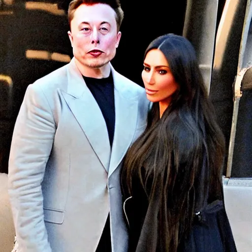 Image similar to paparazzi photo of elon musk dating kim kardashian