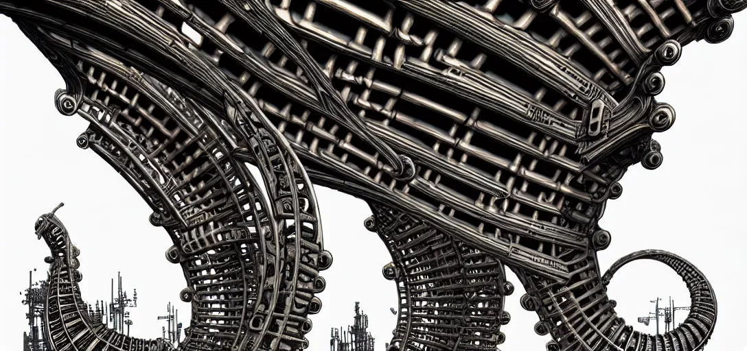 Image similar to a double helix dna cyberpunk steampunk carved archway, high details, lineart, by vincent di fate and joe fenton, inking, screen print, masterpiece, trending on artstation, sharp, high contrast, hyper - detailed, ultrawide, hd, 4 k, 8 k