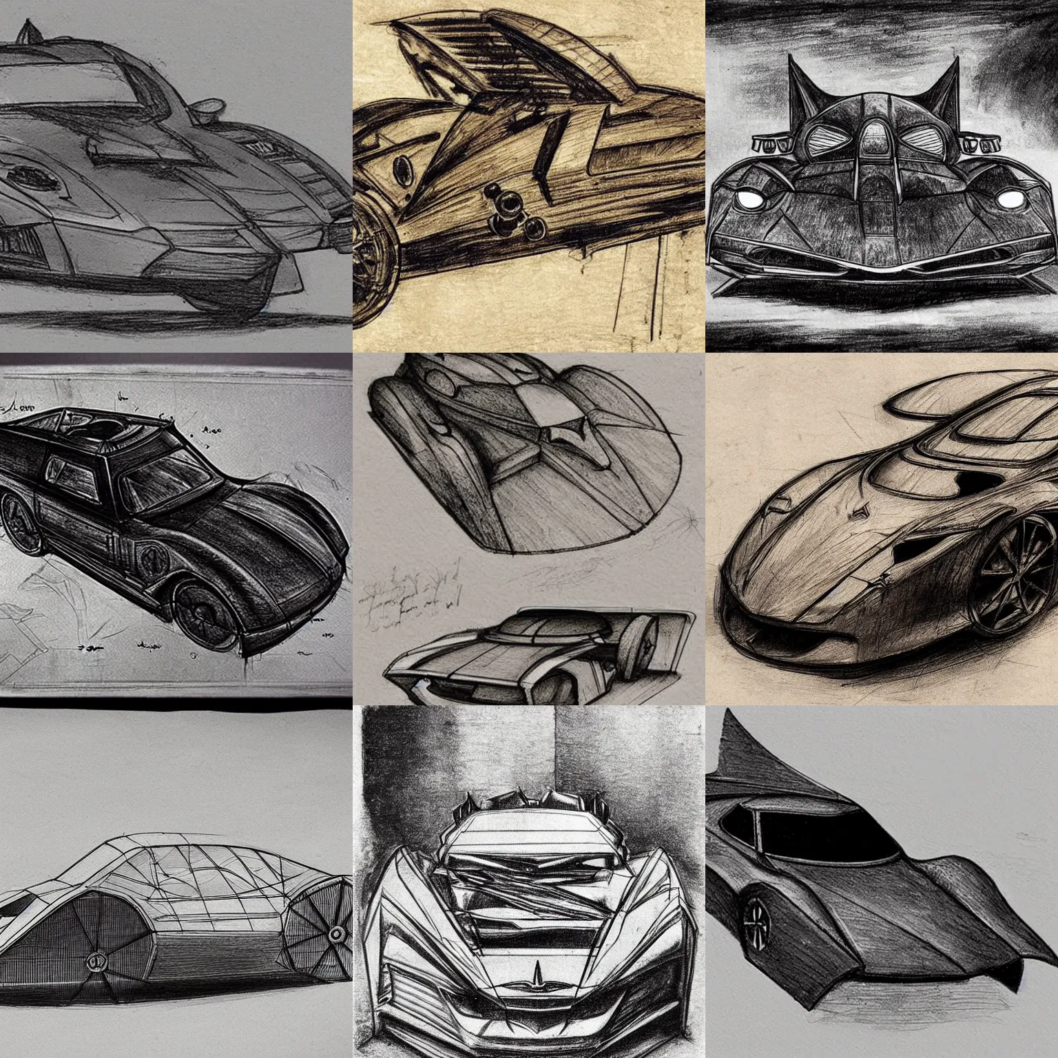 Prompt: A sketch of the batmobile by leonardo da vinci, highly detailed