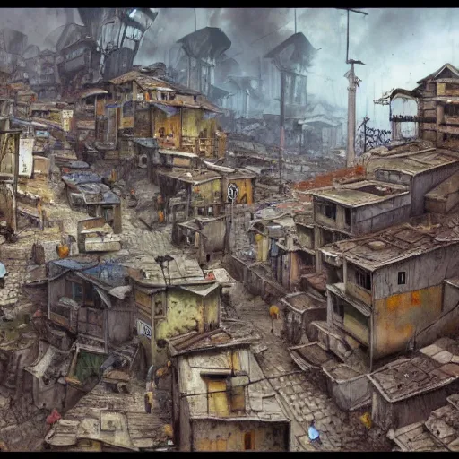 Image similar to favela slums, scifi, a detailed matte painting by anton pieck, deviantart contest winner, concept art, official art, matte drawing