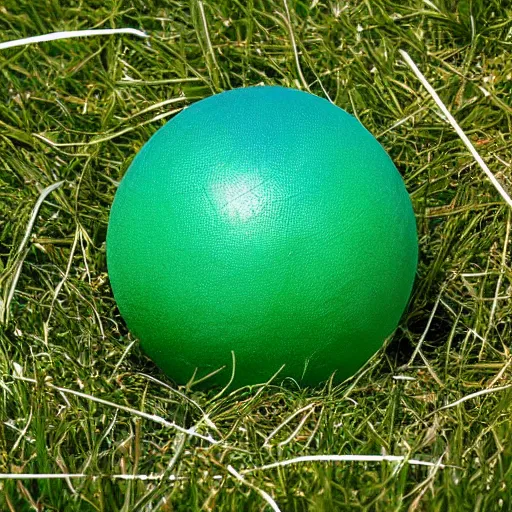 Prompt: Photograph of a ball in the grass far from the camera. Rendering distance 100