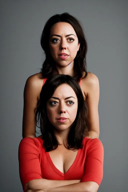 Prompt: photo of Aubrey Plaza with a tomato chin, portrait, 3/4 view, Refined, Detailed professional photo, 50mm lens, Canon eos, blurry distant background, Highly Detailed, Cinematic Lighting, 8k