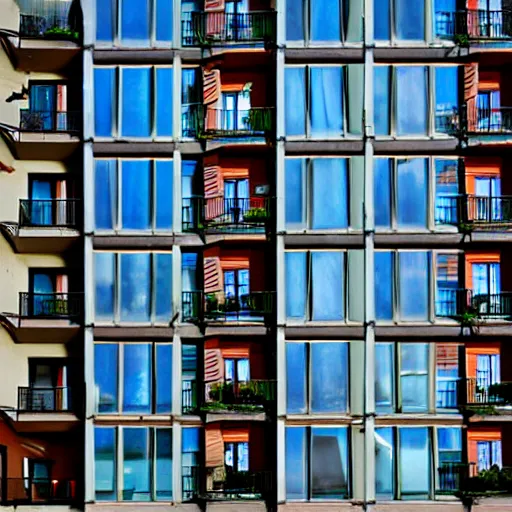 Image similar to photograph of surreal apartment building with many windows