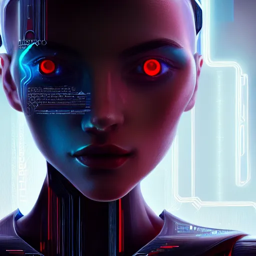 Image similar to portrait of beautiful girl with robot body, close up, portrait, cinematic, elegant, artstation, intricate, highly detailed, digital painting, artstation, concept art, sharp focus, illustration, cyberpunk, cgsociety, 8 k