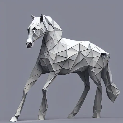 Image similar to horse wearing low-poly, futuristic body armor designed by zaha hadid