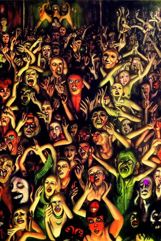 Image similar to a scene from a rave, painting by otto dix, 4 k,