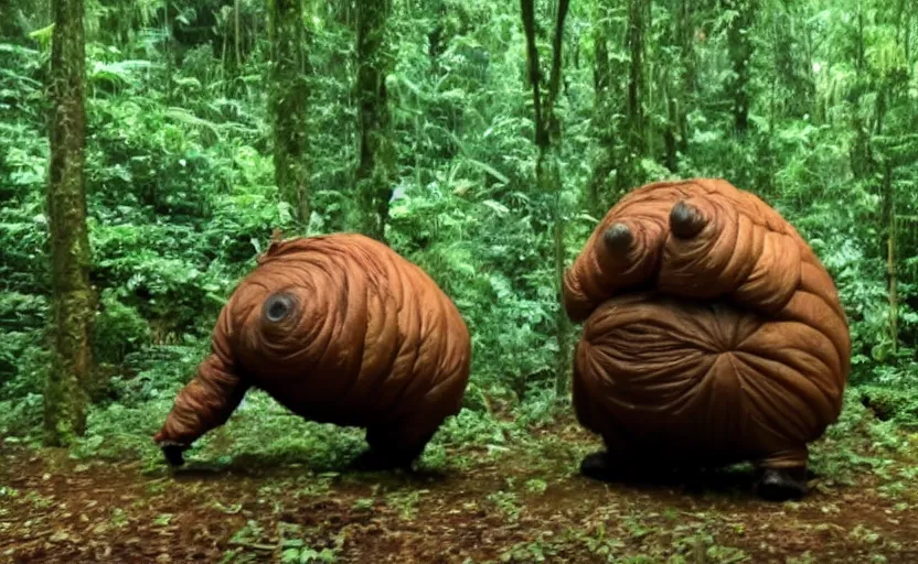 Prompt: giant tardigrade eating the rainforest, massive mutant tardigrade, breaking news footage, action, motion, photojournalism