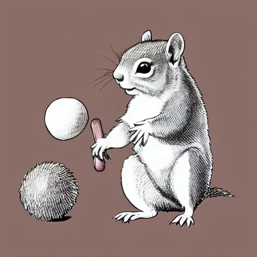 Prompt: squirrel juggling with three balls, fineliner doodle, textless, colorless