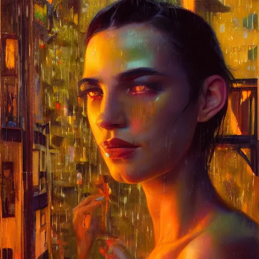 Image similar to detailed face of a woman clothed wrapped in textiles, lush, opulent, fauna, utopian, tech noir, wet reflections, prism, atmospheric, ambient, pj crook, syd mead, livia prima, artgerm, greg rutkowski, nick alm, casey baugh