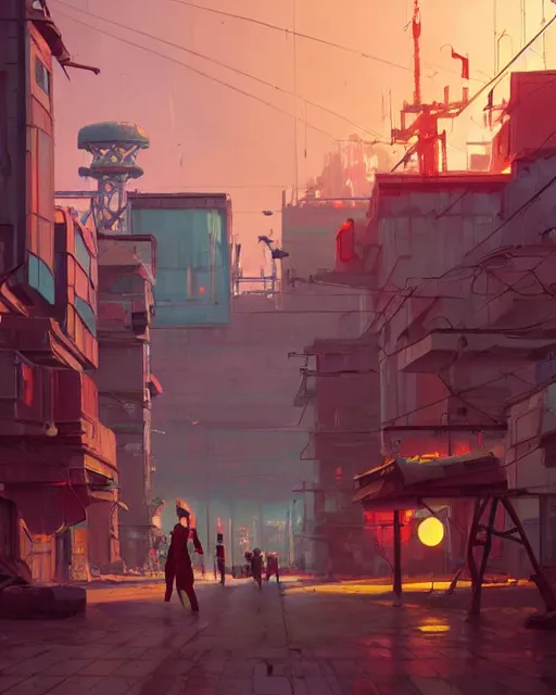 Image similar to painting of cyberpunk soviet village, detailed, by simon stalenhag, cory loftis, james gilleard, atey ghailan, makoto shinkai, goro fujita, studio ghibli, rim light, exquisite lighting, clear focus, very coherent, plain background, soft painting