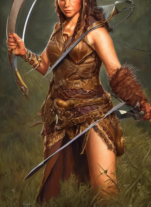 Image similar to archer huntress, ultra detailed fantasy, dndbeyond, realistic, dnd character portrait, full body, pathfinder, pinterest, art by ralph horsley, dnd, rpg, lotr game design fanart by concept art, behance hd, artstation, deviantart, global illumination radiating a glowing aura global illumination ray tracing hdr render in unreal engine 5