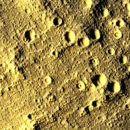 Image similar to close up colorized photo of the surface of the moon, it's made of yellow swiss cheese texture, taken by pentax k 1 0 0 0, volumetric lightening