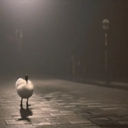 Image similar to close - up of a lonely duck under a street light, fog, still from a movie by bong joon - ho