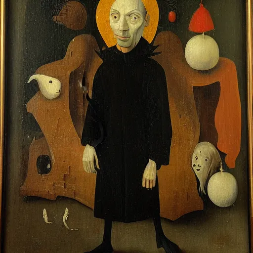 Prompt: oil portrait painting by hieronymous bosch of allan janus.