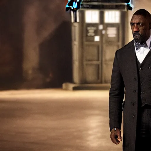 Prompt: doctor who played by Idris Elba, cinematic photo, distance shot