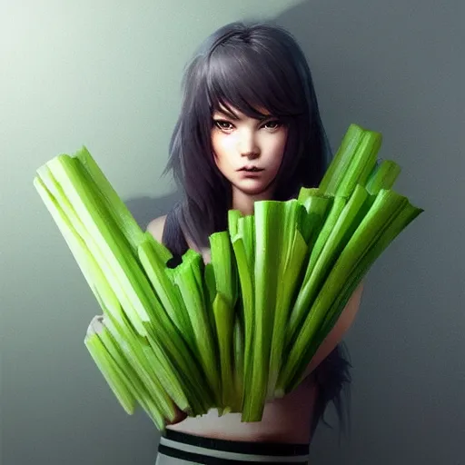 Image similar to made entirely of celery, by artgerm and greg rutkowski, octane render, trending on artstation,