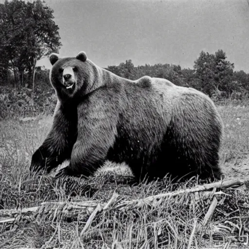 Prompt: a giant bear tracting a 7 2 mm canon, eastern front, historical picture n - 9