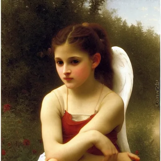 Prompt: a young angel wearing rollerblades, oil on canvas painted by William-Adolphe Bouguereau