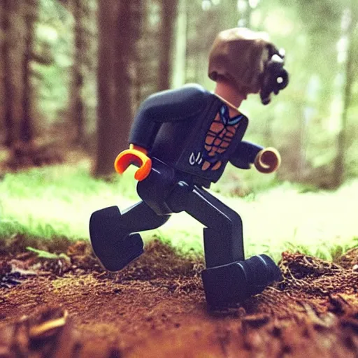 Image similar to “Lego figure caught running past a trail cam, midnight horror”