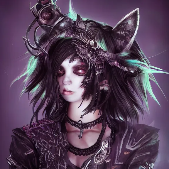 Image similar to emo boy/girl with cat ears and tail and covered in tribal body paint, fantasy artwork, award winning, hyper detailed, very beautiful, studio lighting, artstation | glitchcore yokai, shadowverse character concept, found footage horror