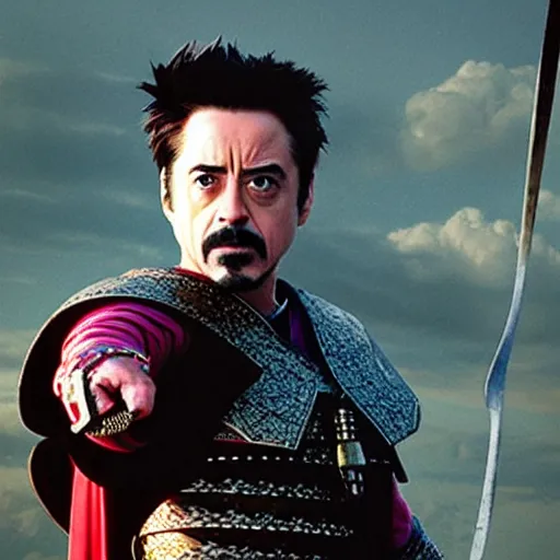 Image similar to Robert John Downey Jr as samurai , an film still