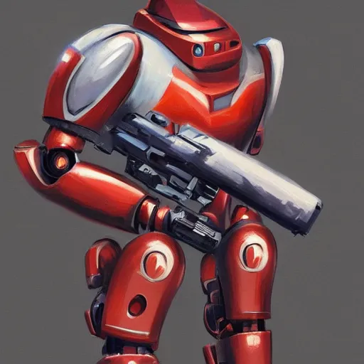 Image similar to a concept art of a robot with red hair holding a gun, highly detailed, digital painting, artstation, concept art, smooth, sharp focus, illustration