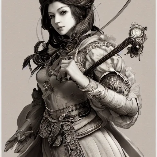 Image similar to studio portrait of neutral good female cleric bard as absurdly beautiful, gorgeous, elegant, sophisticated gravure idol, an ultrafine hyperdetailed illustration by kim jung gi, irakli nadar, intricate linework, sharp focus, bright colors, octopath traveler, final fantasy, unreal engine 5 highly rendered, global illumination, radiant light, detailed and intricate environment