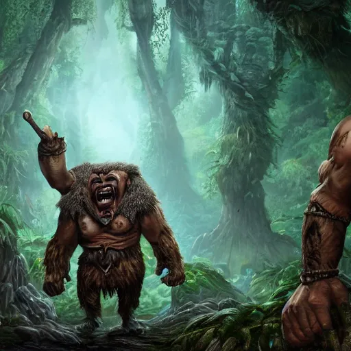 Prompt: giant dungeons and dragons ettin giant with many heads, ettin from dungeons and dragons, dnd in a dark forest, digital art, high quality render, artstation, 8 k, photograph quality, ultrahd