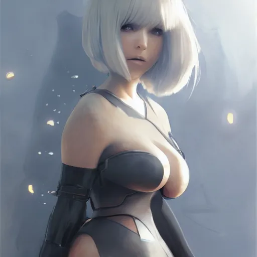 Image similar to 2B nier automata, anatomy, highly detailed, digital painting, artstation, concept art, Unreal Engine 5, 8K, art by art by artgerm and greg rutkowski and edgar maxence