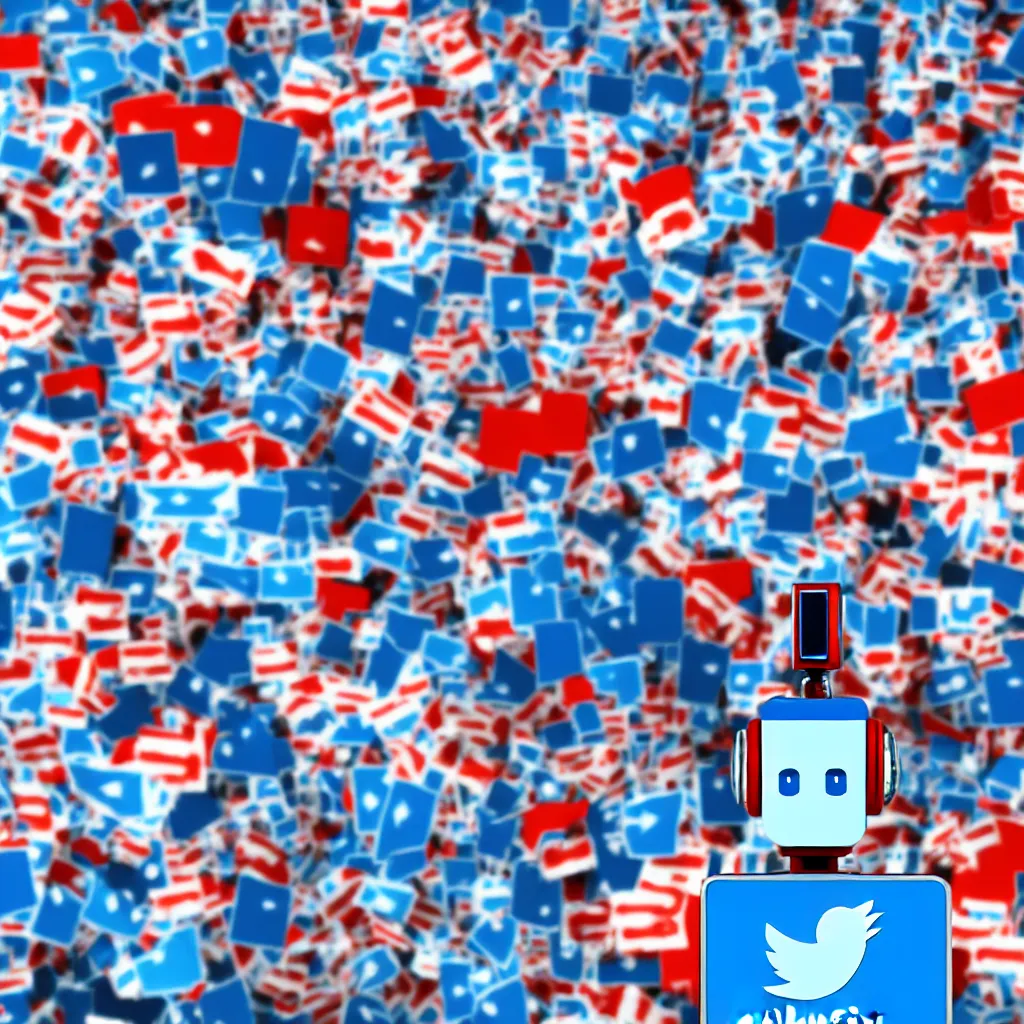 Image similar to electoral campaigning twitter bot, high detail, colors, robot, beautiful