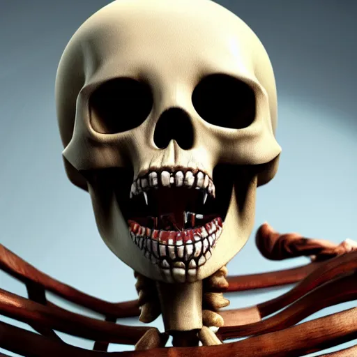 Image similar to a hyperrealistic shocked skeleton with his mouth wide open, anime, 4k