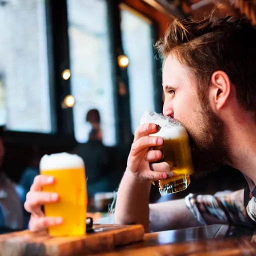 Prompt: badger drinking trendy ipas in a hipster bar