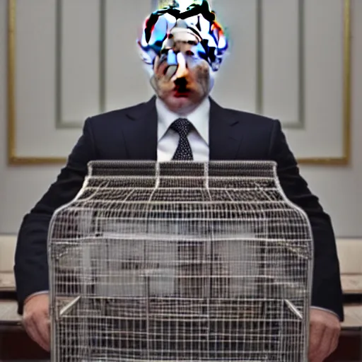 Image similar to Putin wearing a cope cage