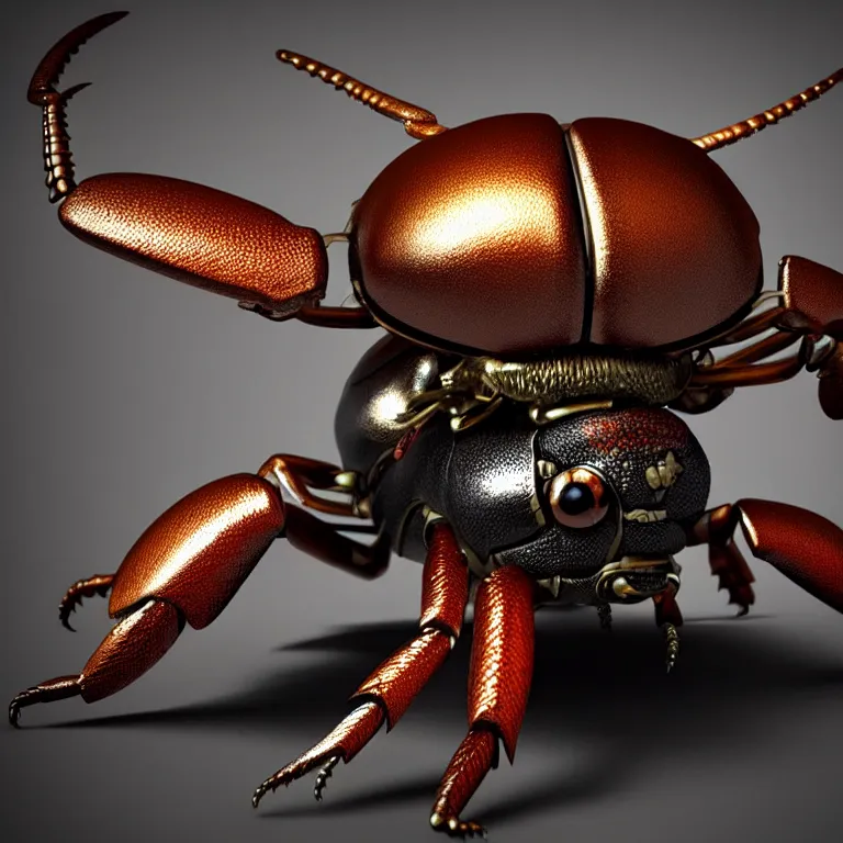 Image similar to steampunk stag beetle, 3 d model, unreal engine realistic render, 8 k, micro detail, intricate, elegant, highly detailed, centered, digital painting, smooth, sharp focus, illustration, artgerm, by wlop