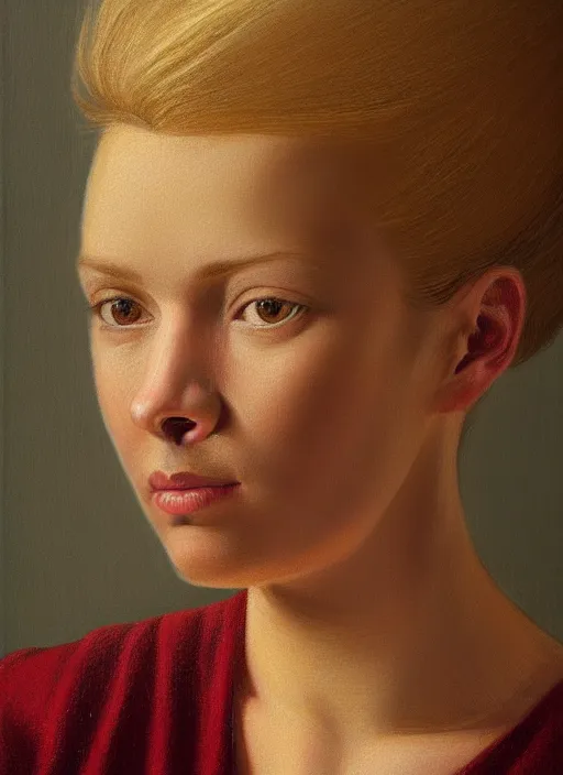 Image similar to detailed portrait of a woman with blond hair, painting by ansell, mary jane, still life, photorealism