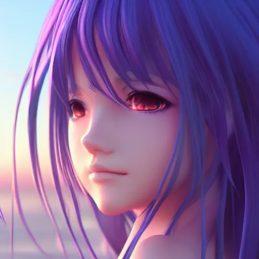 3d Rendering Anime Teenager Girl Purple Stock Illustration 1833439696