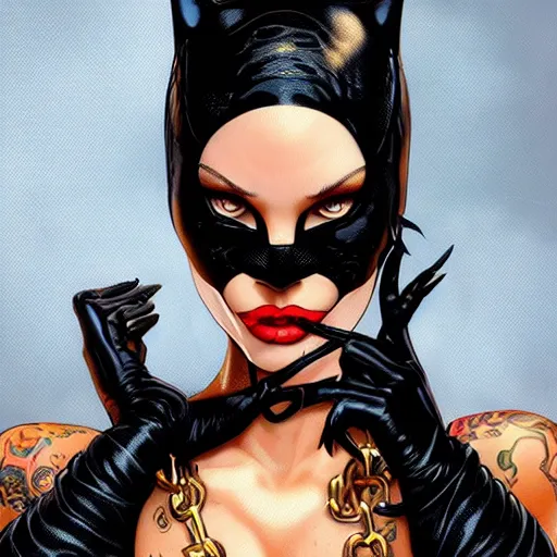 Prompt: lofi venom catwoman portrait, Pixar style, by Tristan Eaton Stanley Artgerm and Tom Bagshaw.