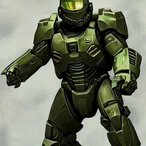 Image similar to master chief teams up with doomguy, artstation hall of fame gallery, editors choice, #1 digital painting of all time, most beautiful image ever created, emotionally evocative, greatest art ever made, lifetime achievement magnum opus masterpiece, the most amazing breathtaking image with the deepest message ever painted, a thing of beauty beyond imagination or words, 4k, highly detailed, cinematic lighting