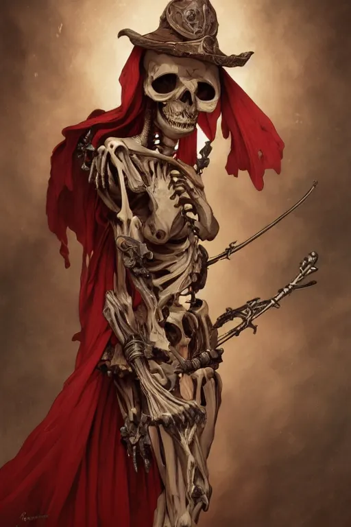 Image similar to Portrait of an anthropomorphic skeleton-woman warrior necromancer with red hands, cinematic lighting, intricate, rugged, ormal hands, normal legs, highly detailed, digital painting, artstation, smooth, sharp focus, illustration, art by artgerm and greg rutkowski and alphonse mucha and Wayne Barlowe and william-adolphe bouguereau