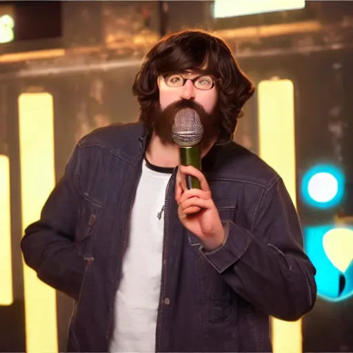 Image similar to jesus the youtuber holds a microphone