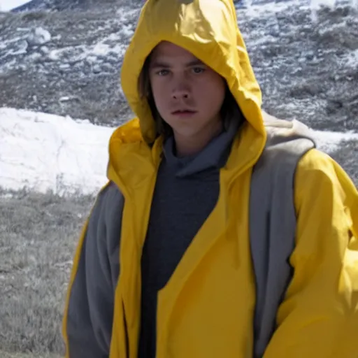 cole sprouse in a yellow hazmat suit and a grey | Stable Diffusion ...