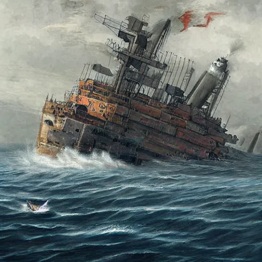 Image similar to hyper detailed painting of a ship being sunk by a giant lung