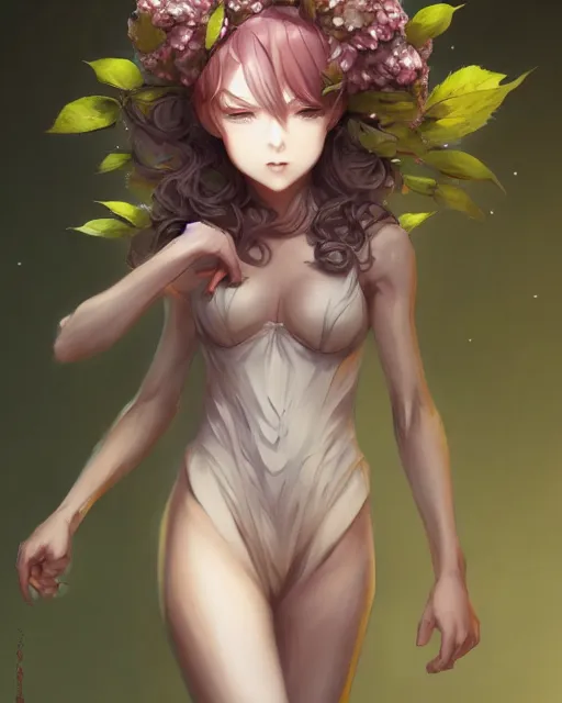 Image similar to character concept art of an anime dryad | | cute - fine - face, pretty face, realistic shaded perfect face, fine details by stanley artgerm lau, wlop, rossdraws, james jean, andrei riabovitchev, marc simonetti, and sakimichan, tranding on artstation